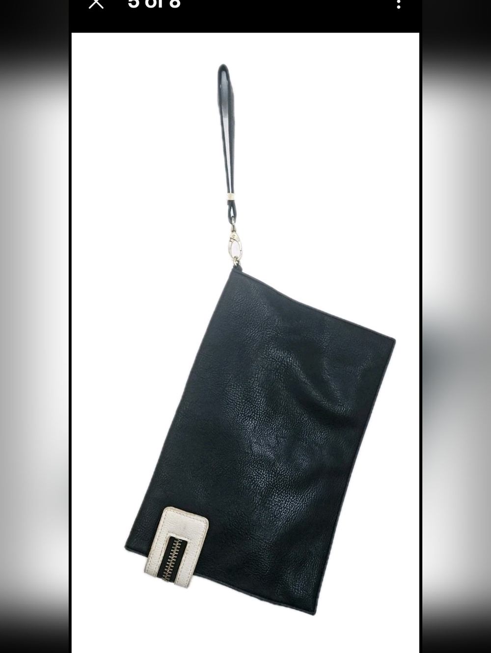 Big Buddha Black Vegan Leather Large Clutch Handbag Gold Ivory Stripe Wristlet - Picture 5 of 8